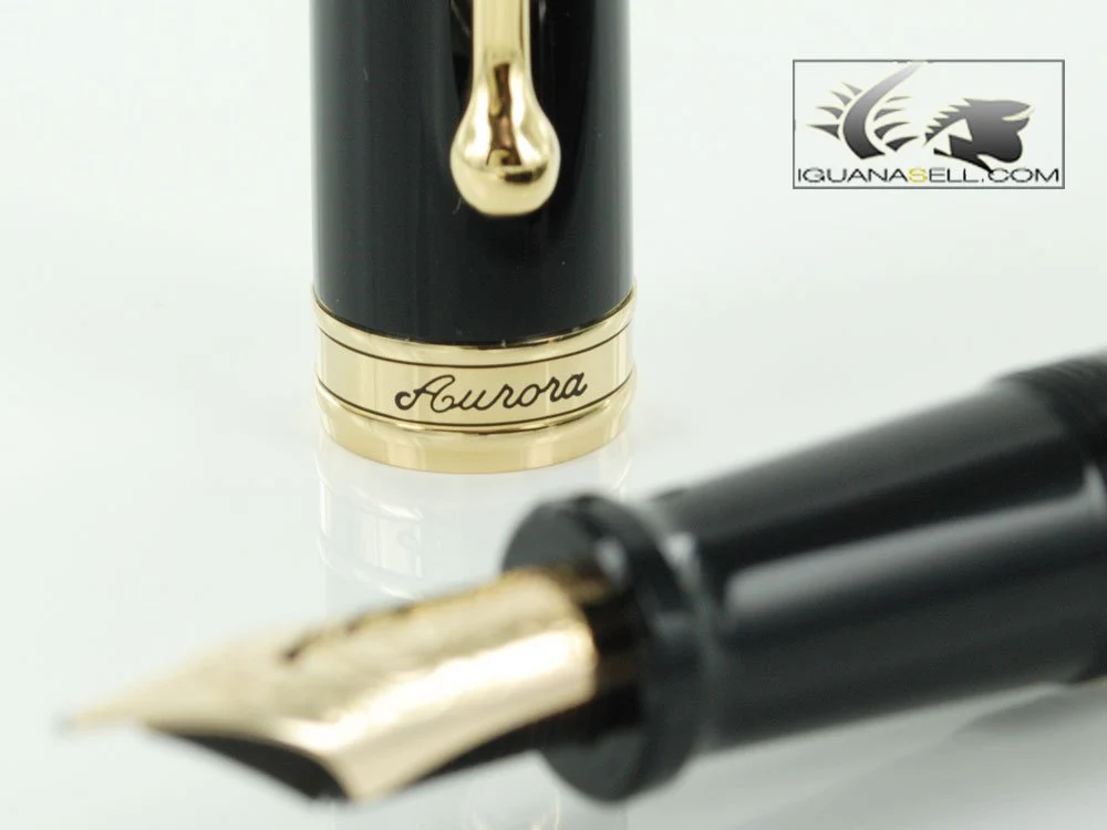Aurora 88 Gold Plated Black Resin Large Medium Point Fountain Pen - AU-800M - Image 3