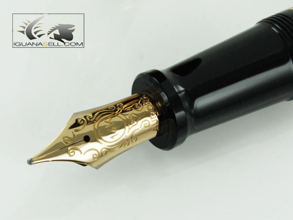 Aurora 88 Gold Plated Black Resin Large Medium Point Fountain Pen - AU-800M - Image 4