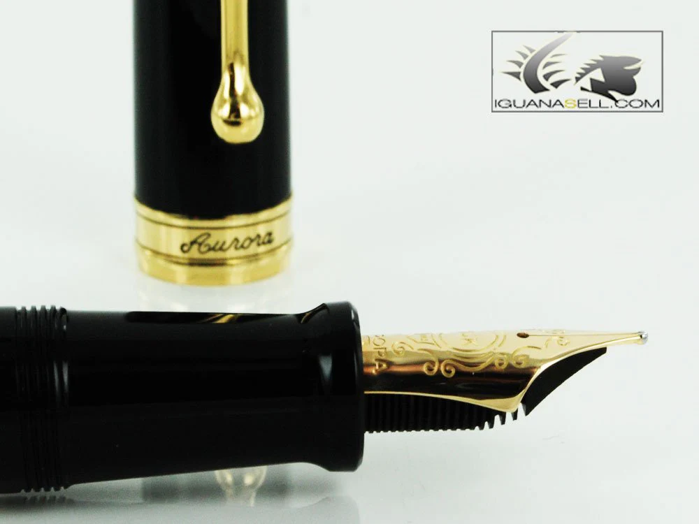 Aurora 88 Gold Plated Black Resin Large Medium Point Fountain Pen - AU-800M - Image 5