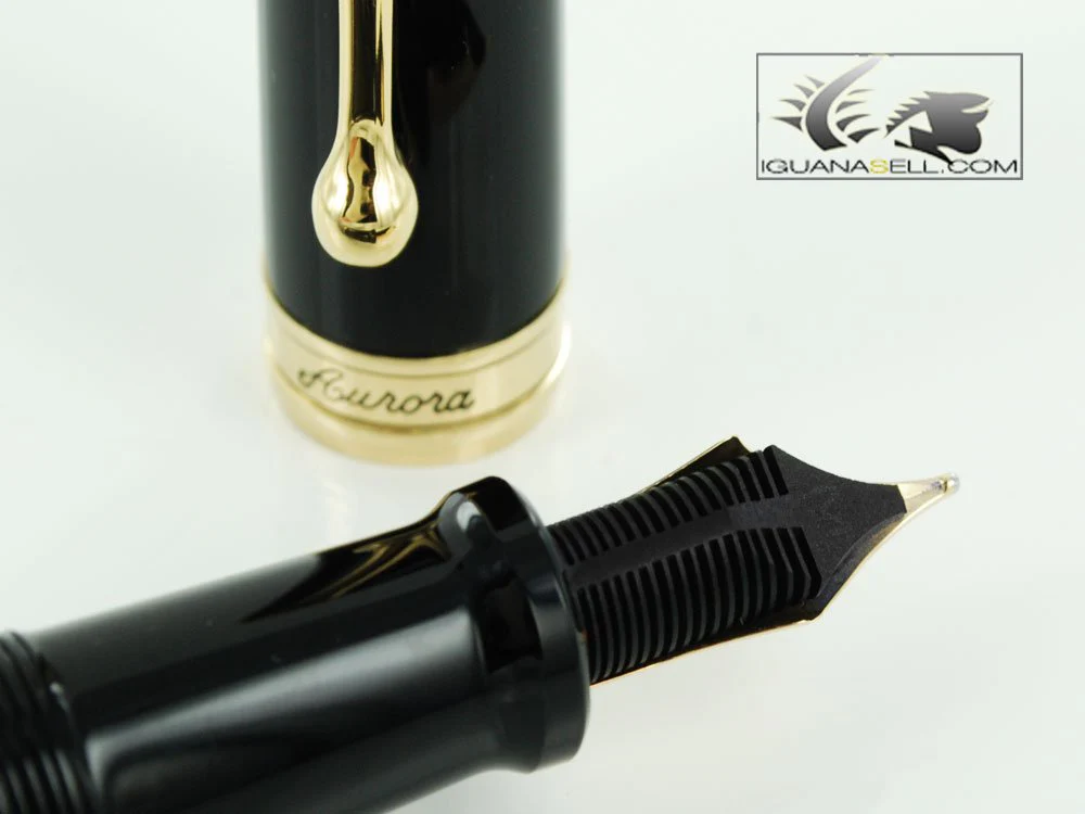 Aurora 88 Gold Plated Black Resin Large Medium Point Fountain Pen - AU-800M - Image 7