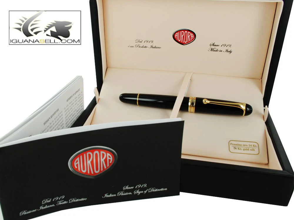 Aurora 88 Gold Plated Black Resin Large Medium Point Fountain Pen - AU-800M - Image 8