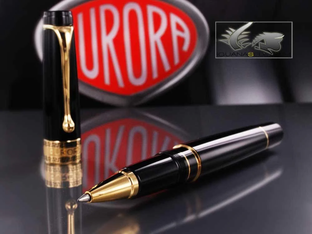 Aurora Optima - Resin Black w/ Gold Plated Trim Rollerball Pen - AU-975N by Disney