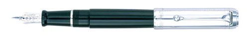 Aurora Talentum Doue Fountain Pen - Black/Silver, Fine Nib D11CNF