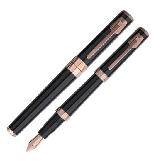 Delta Tork MOMO Design Black Resin with Pink Gold Trim Fountain Pen - Image 2