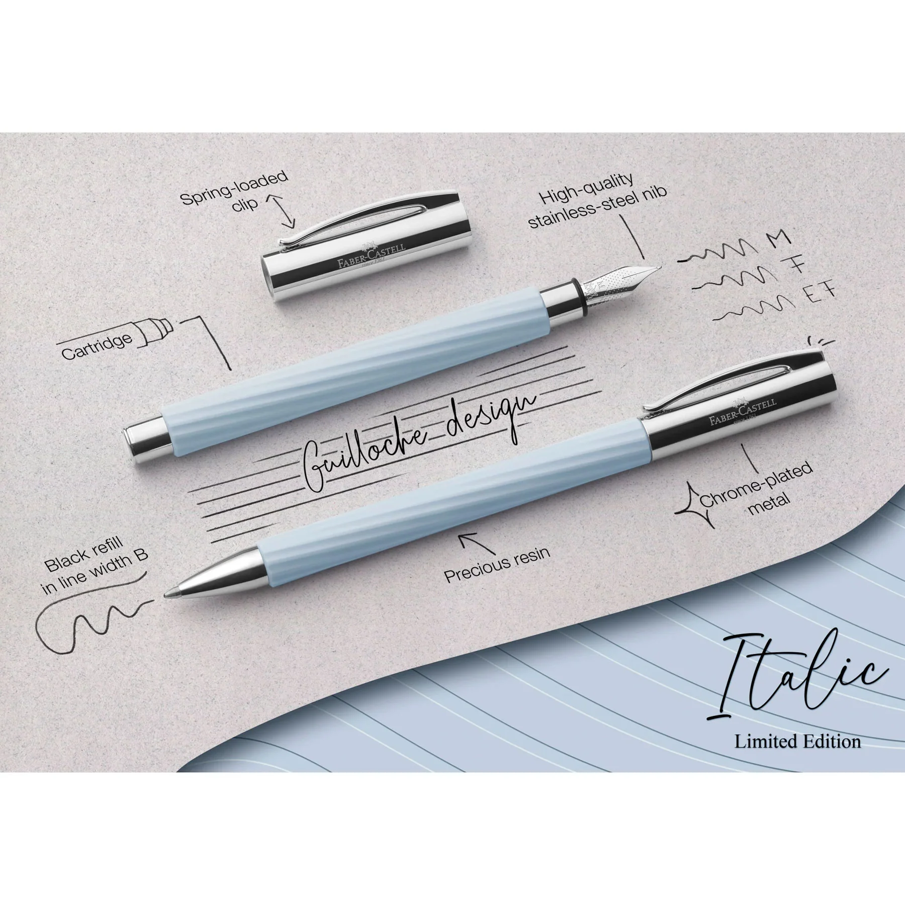 Faber-Castell Ambition Limited Edition Italic Ice Blue Fountain Pen= - Image 5
