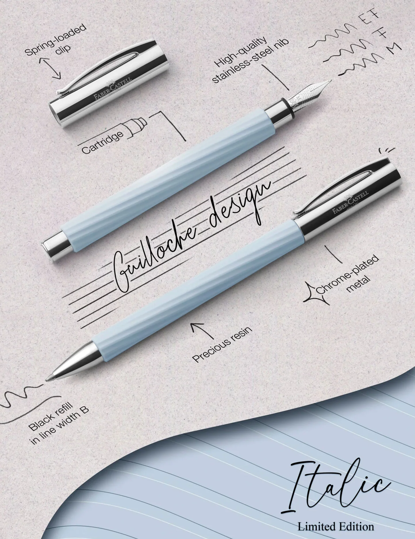 Faber-Castell Ambition Limited Edition Italic Ice Blue Ballpoint Pen - Image 3