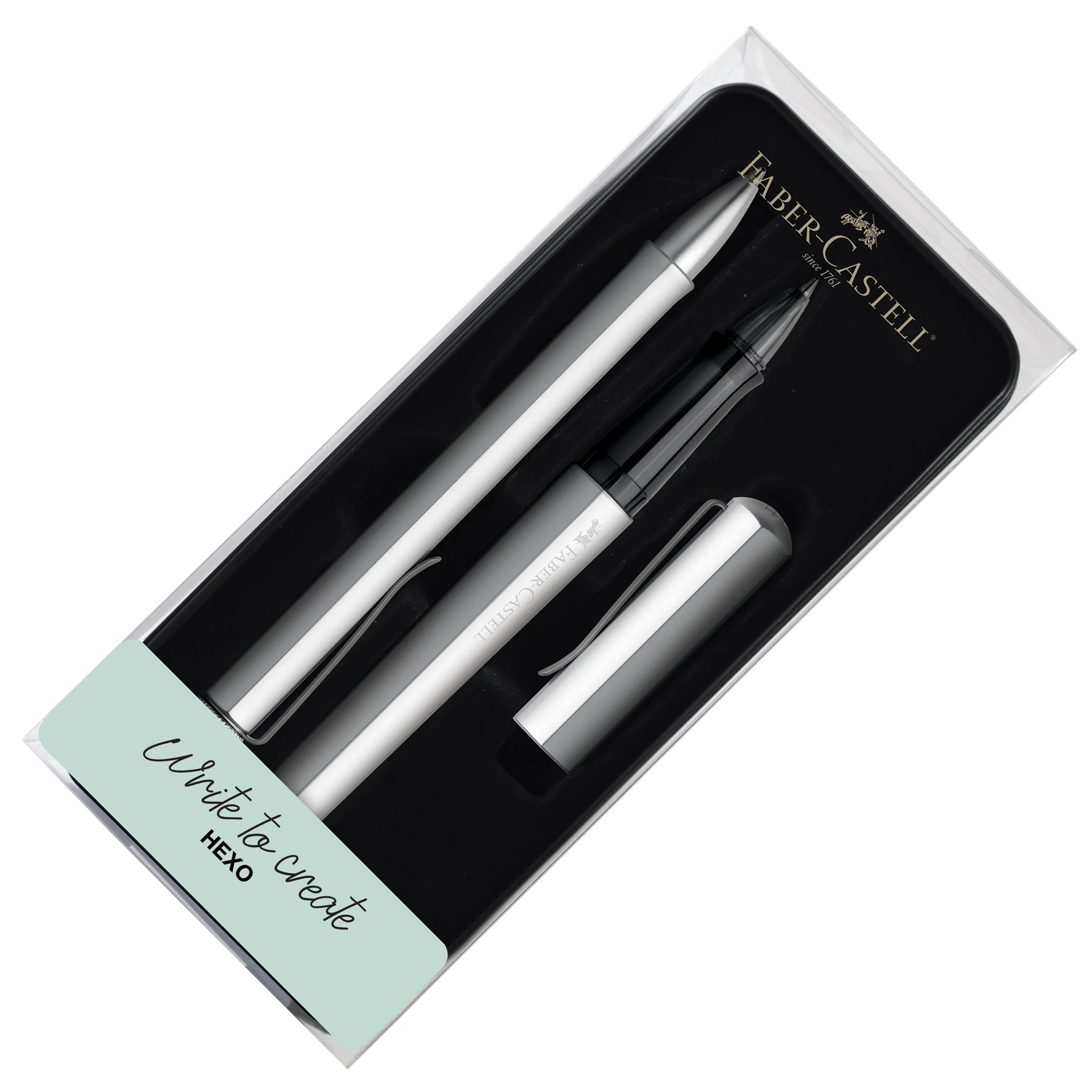 Faber-Castell Hexo Rollerball Pen and Ballpoint Pen Set Silver