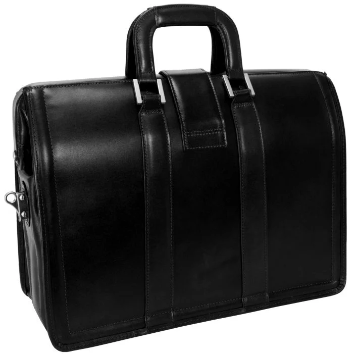 MORGAN | 17" Leather Litigator Laptop Briefcase - Black - Image 5