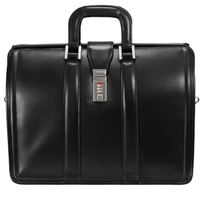 MORGAN | 17" Leather Litigator Laptop Briefcase - Black - Image 6