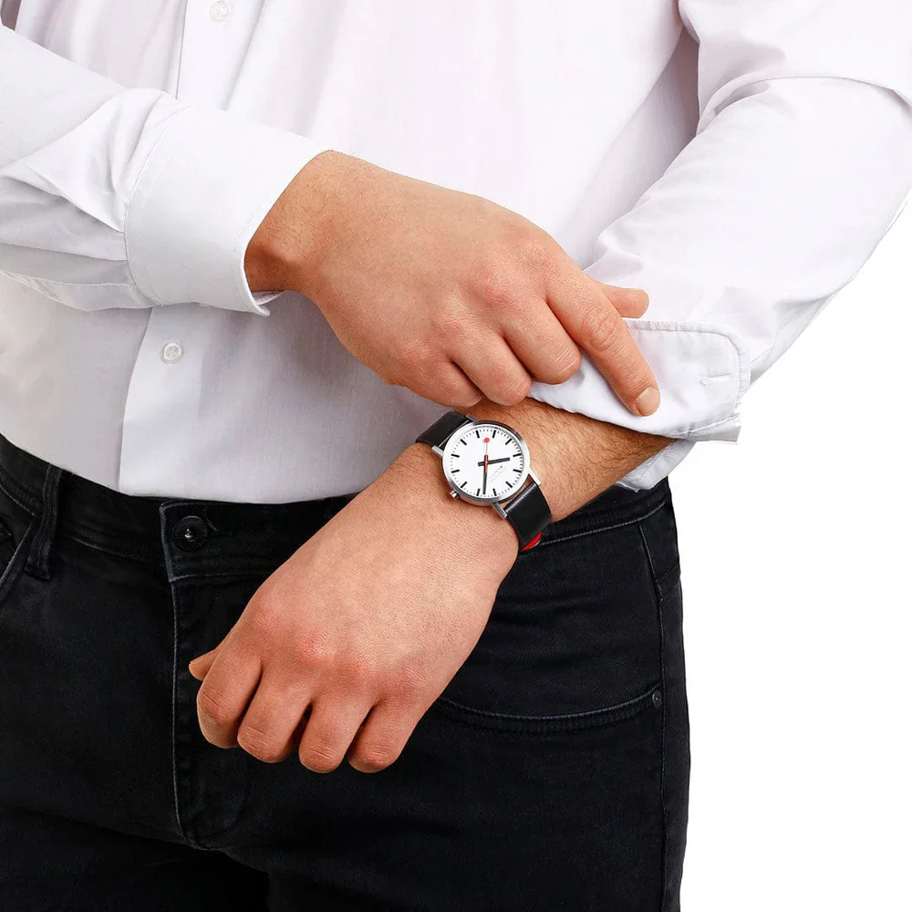 Mondaine Classic 40 mm, Black Vegan Grape Leather - Image 2