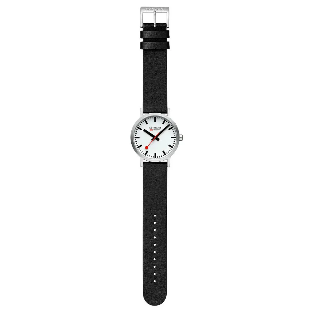 Mondaine Classic 40 mm, Black Vegan Grape Leather - Image 7