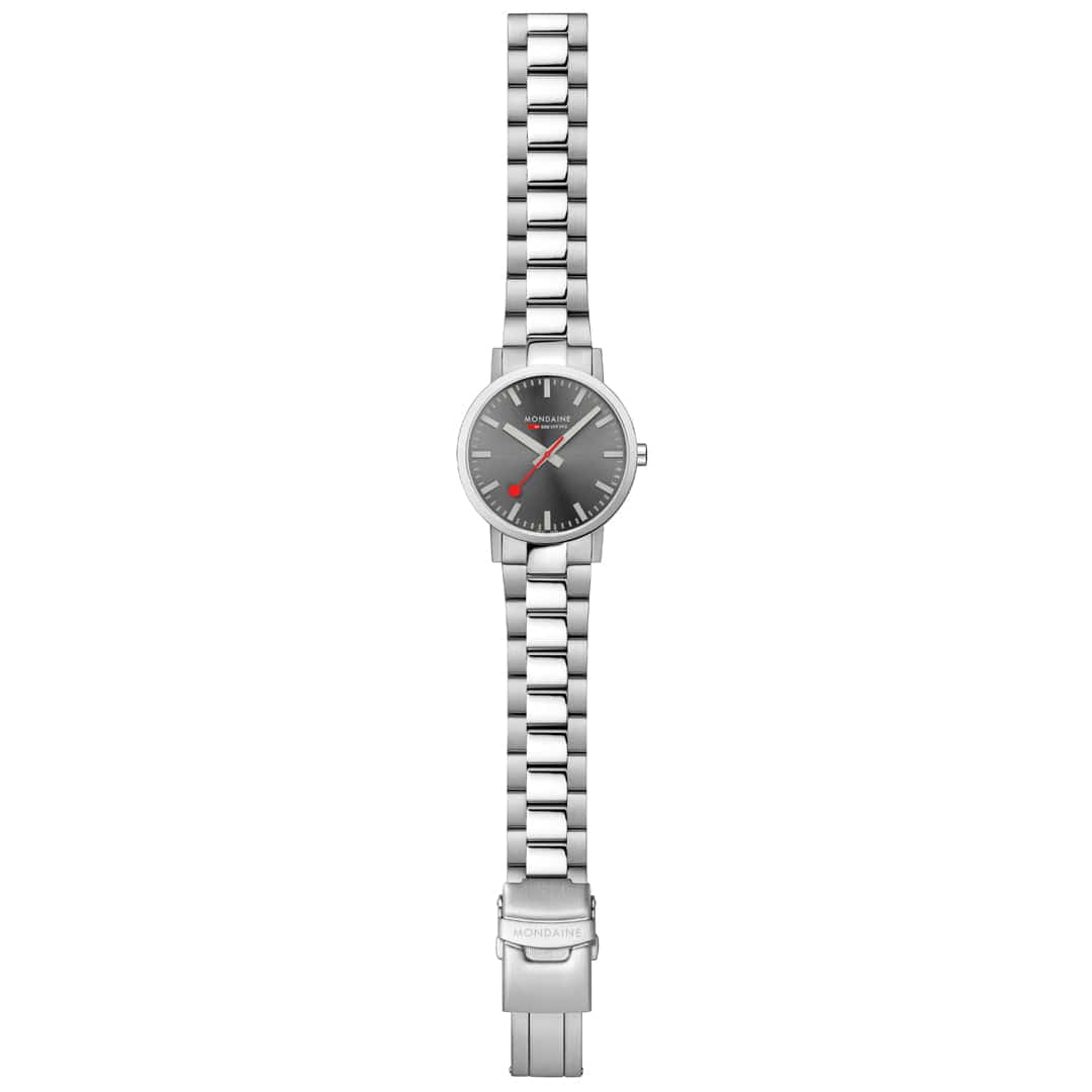 Mondaine Classic 40 mm, Stainless Steel Link Men's Watch Gray Sundial - Image 3