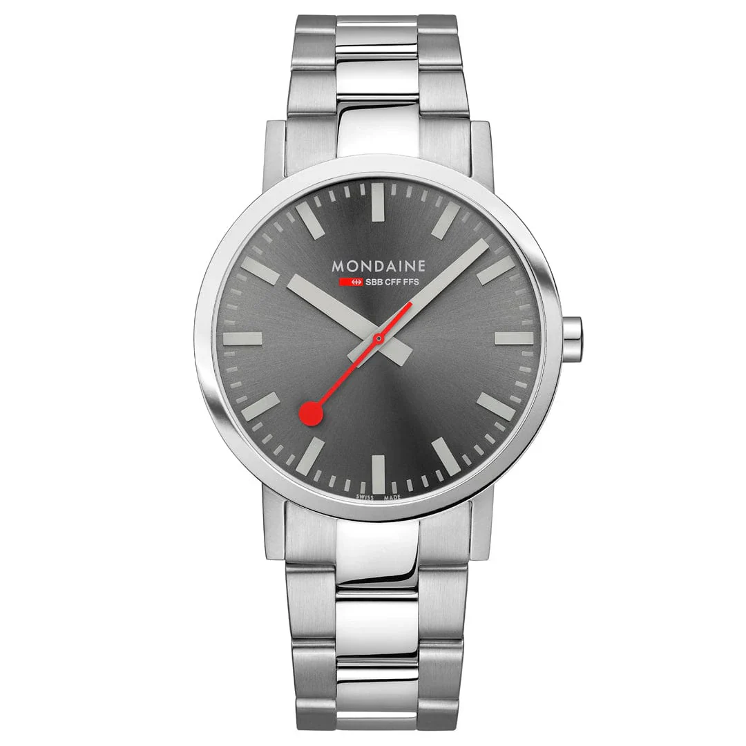 Mondaine Classic 40 mm, Stainless Steel Link Men's Watch Gray Sundial - Image 5