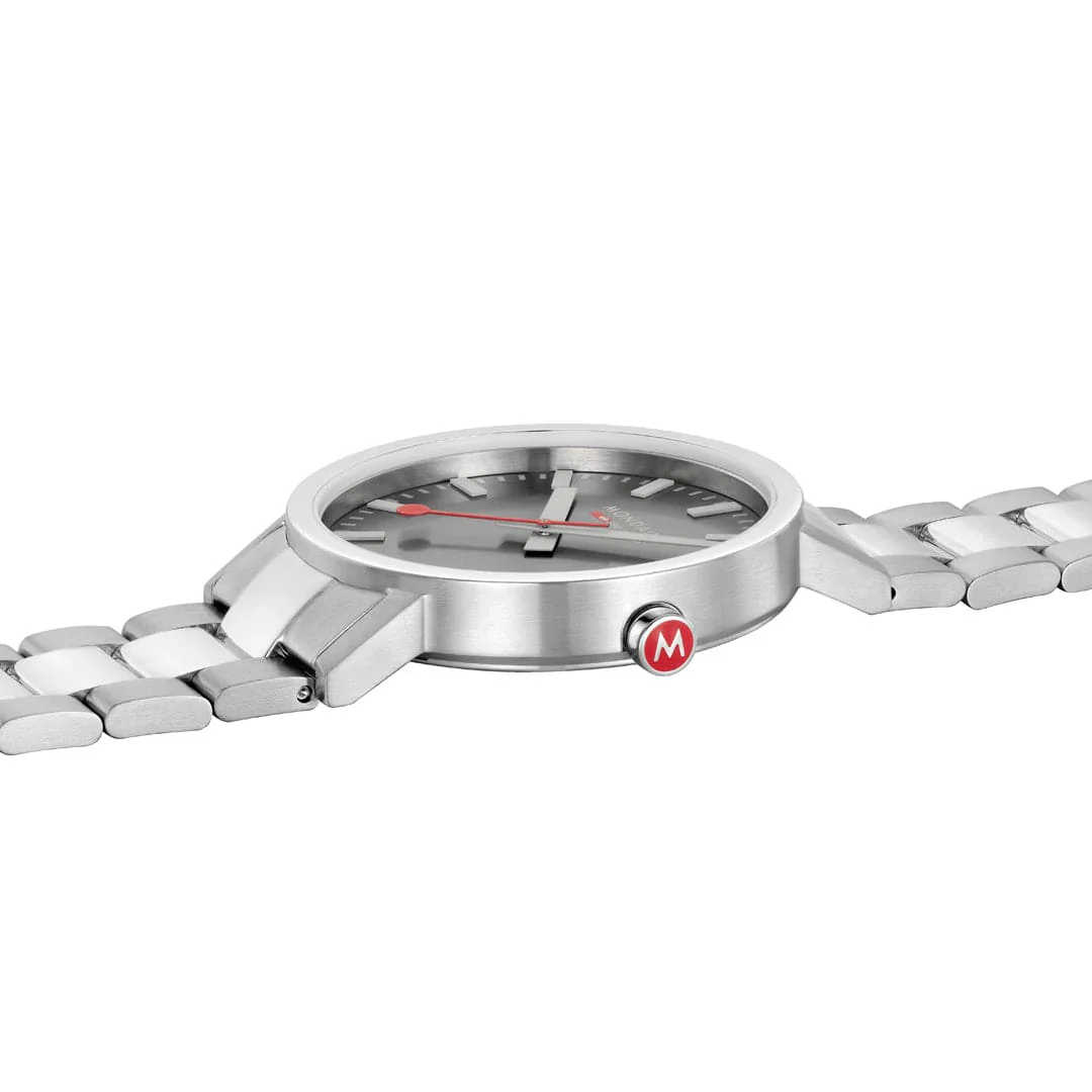 Mondaine Classic 40 mm, Stainless Steel Link Men's Watch Gray Sundial - Image 6