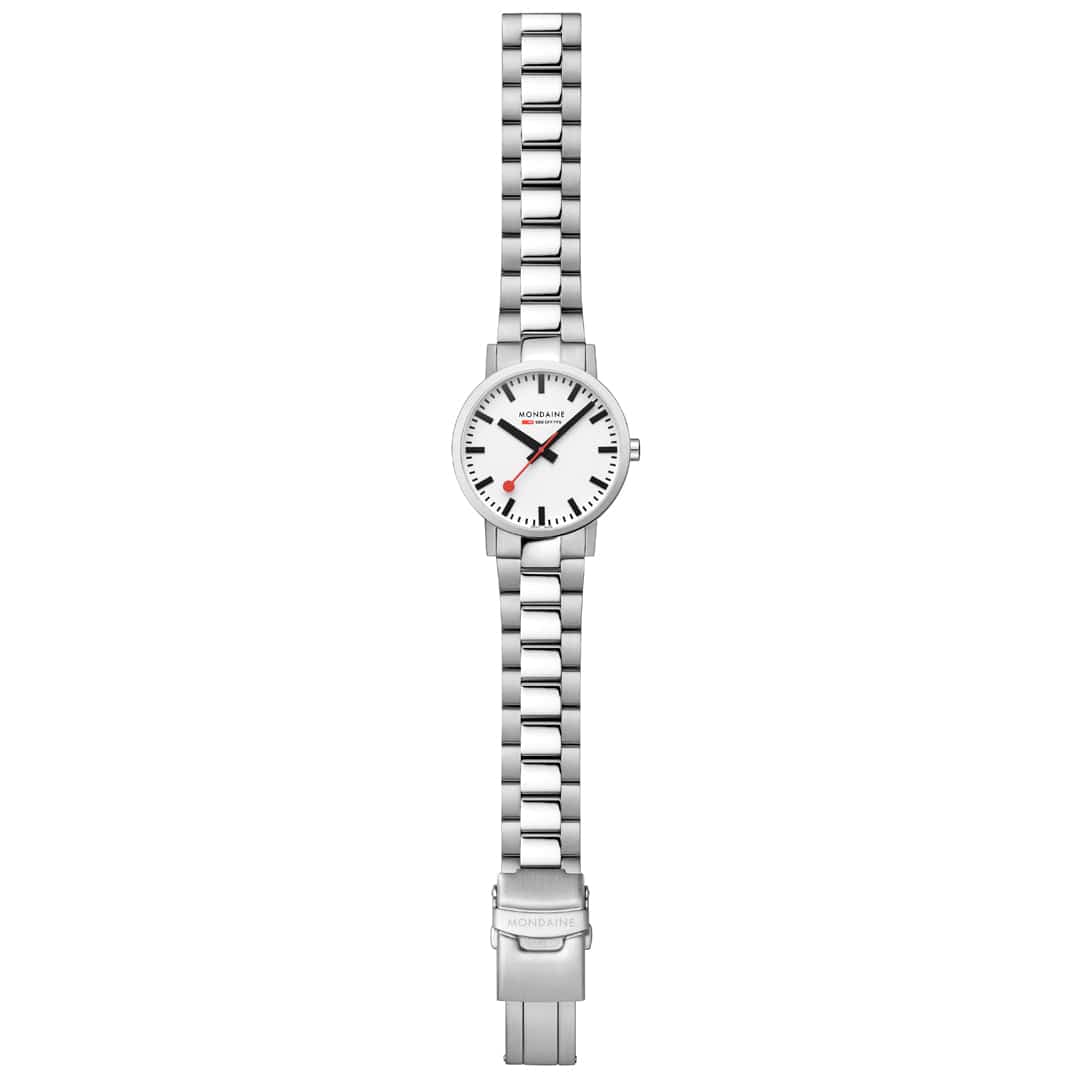Mondaine Classic 40 mm, Stainless Steel Link Men's Watch Signature White Sundial - Image 3