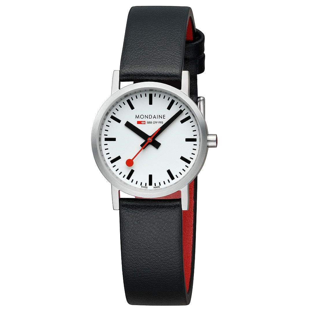 Mondaine Classic Brushed Steel Black vegan grape leather, 30 mm