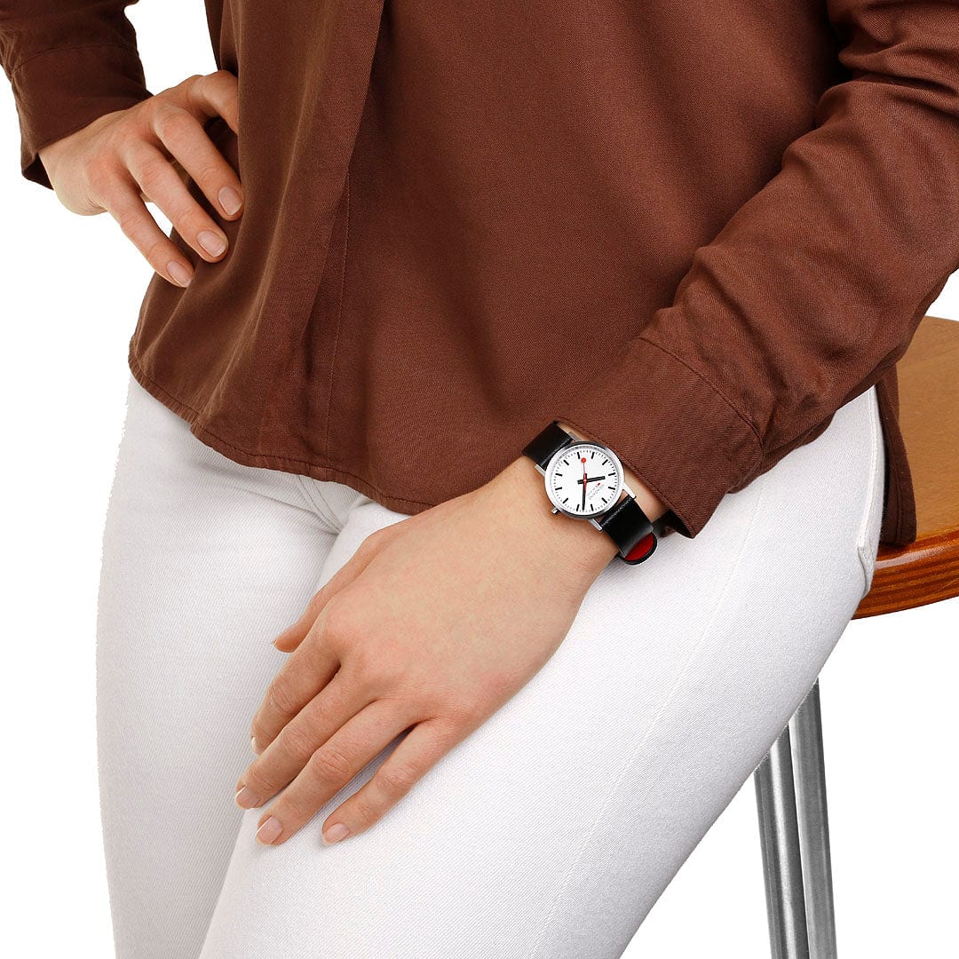 Mondaine Classic Brushed Steel Black vegan grape leather, 30 mm - Image 3
