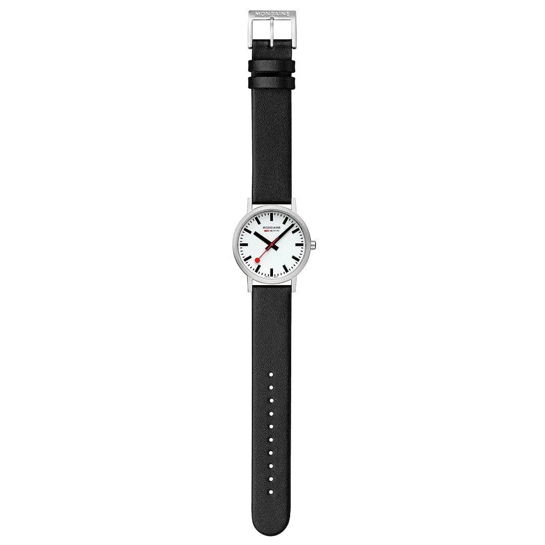 Mondaine CLASSIC BRUSHED CASE, BLACK VEGAN GRAPE LEATHER, 36 MM A660.30314.16SBBV - Image 6