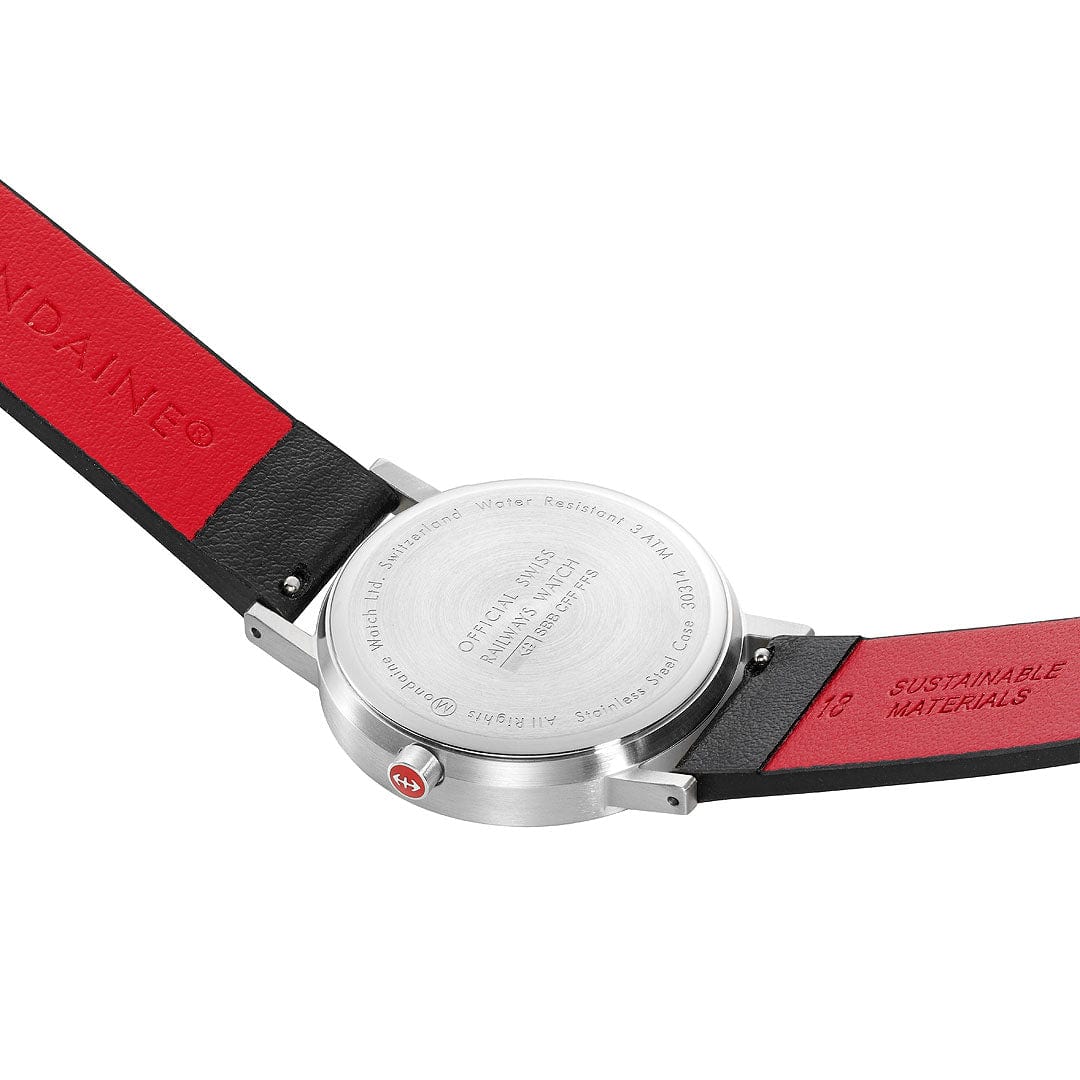Mondaine Classic Brushed Steel Black, Vegan Grape Leather Strap, 36 mm - Image 2