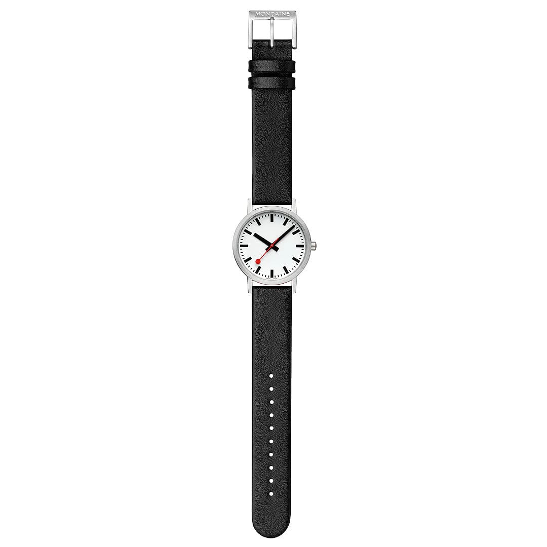 Mondaine Classic Brushed Steel Black, Vegan Grape Leather Strap, 36 mm - Image 4