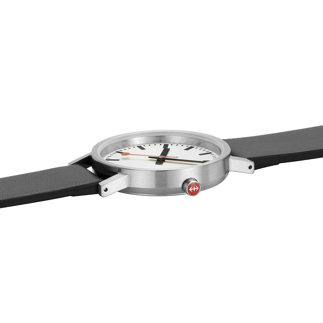 Mondaine Classic Brushed Steel Black, Vegan Grape Leather Strap, 36 mm - Image 5