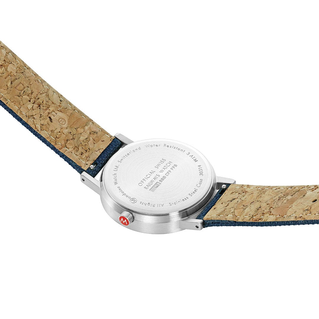 Mondaine Classic Brushed Steel Deep Ocean Blue Textile, 36 mm - Image 2