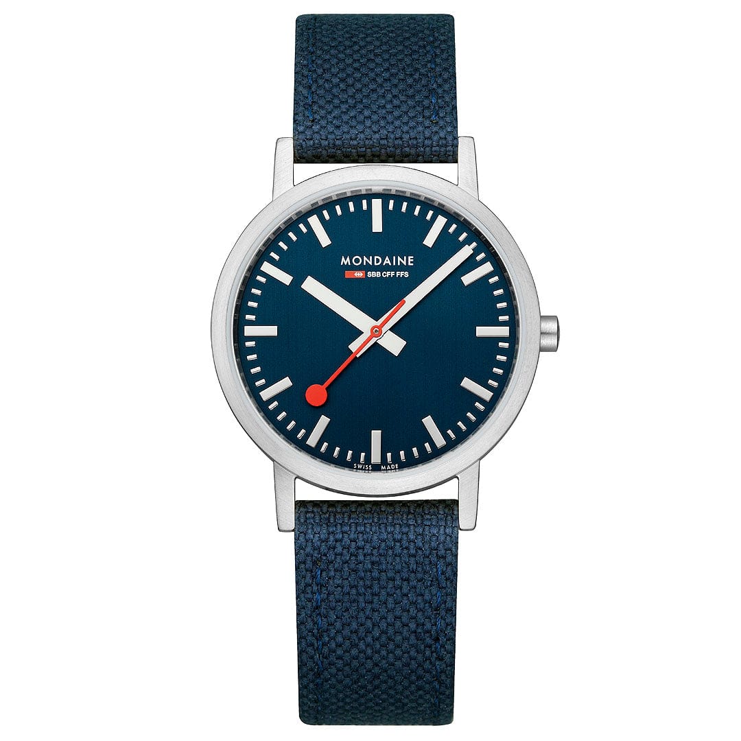 Mondaine Classic Brushed Steel Deep Ocean Blue Textile, 36 mm - Image 6