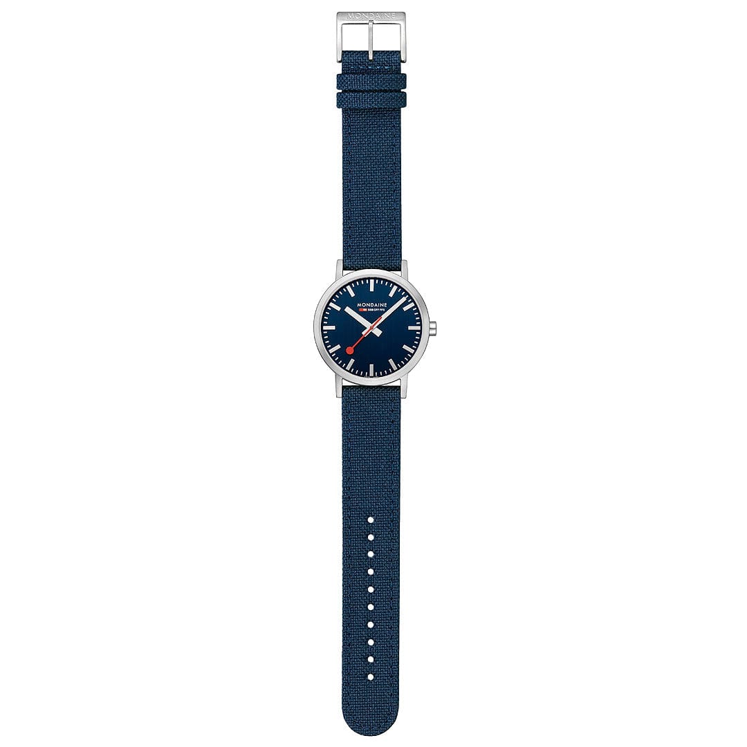 Mondaine Classic Brushed Steel Deep Ocean Blue Textile, 40 mm Men's Watch - Image 3