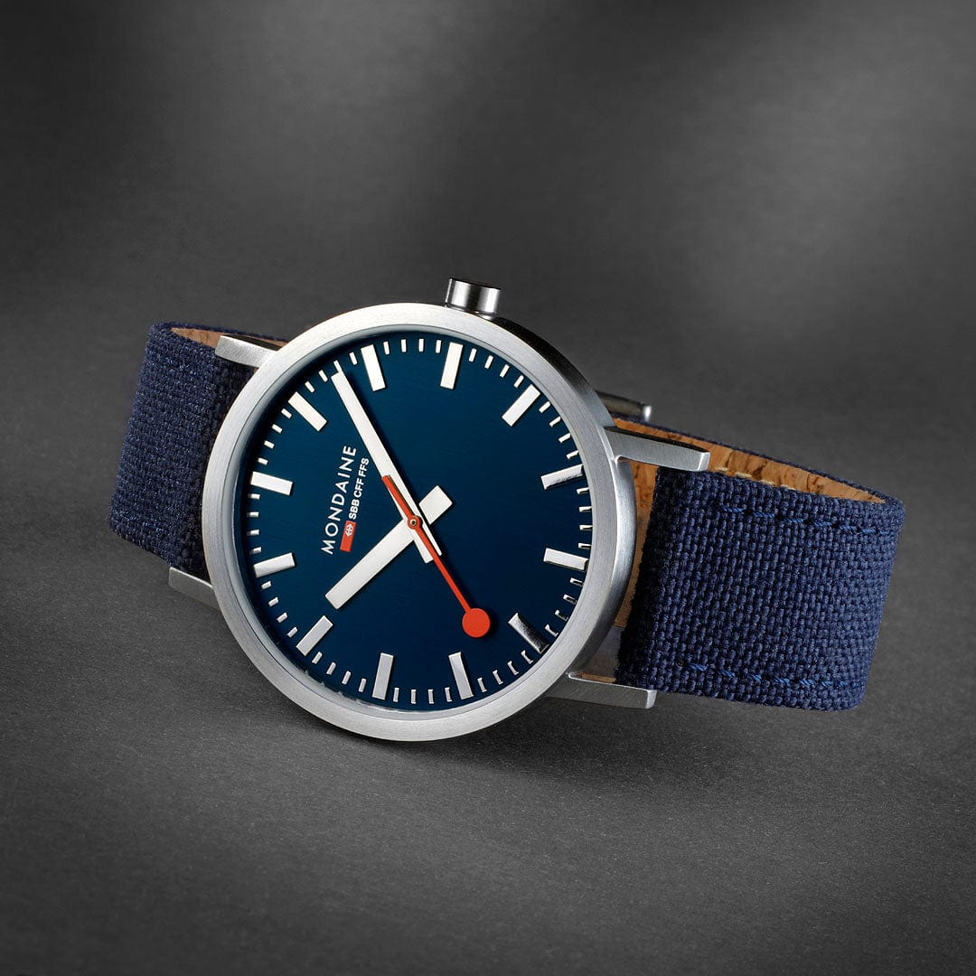 Mondaine Classic Brushed Steel Deep Ocean Blue Textile, 40 mm Men's Watch - Image 5