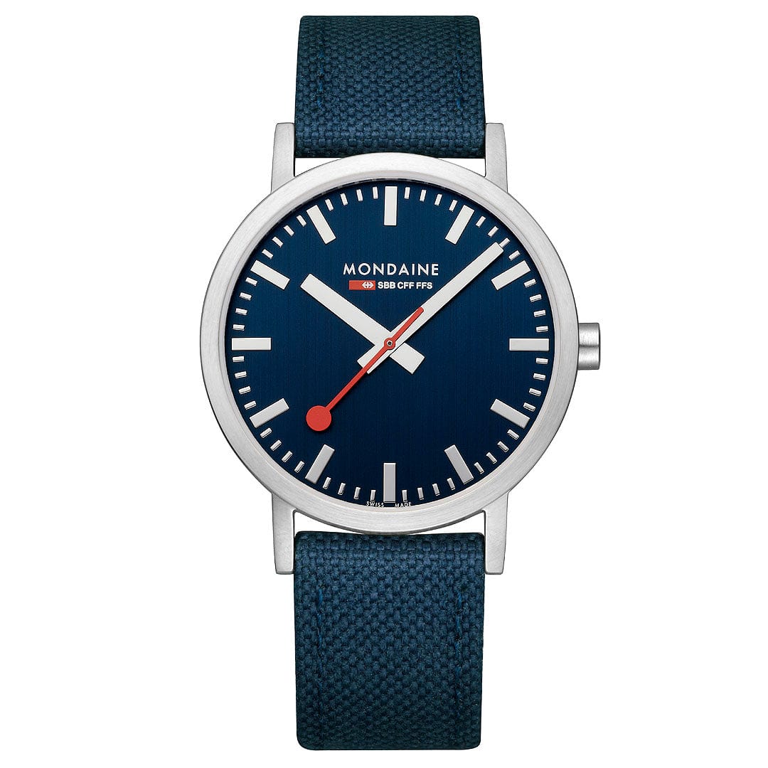 Mondaine Classic Brushed Steel Deep Ocean Blue Textile, 40 mm Men's Watch - Image 6