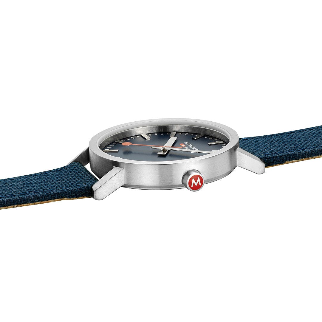 Mondaine Classic Brushed Steel Deep Ocean Blue Textile, 40 mm Men's Watch - Image 7