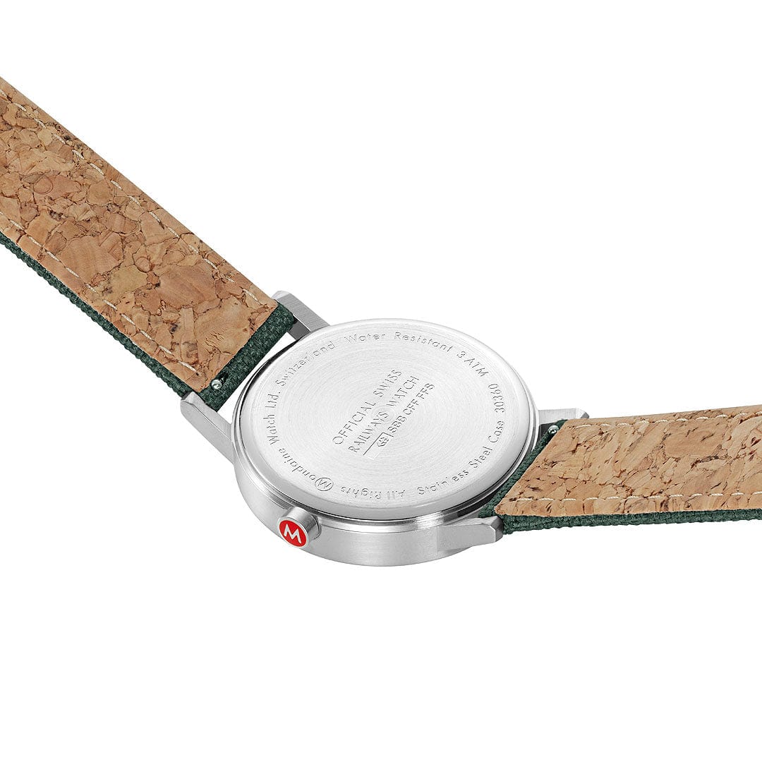 Mondaine Classic Brushed Steel Forest Green Textile, 40 mm Men's Watch - Image 2