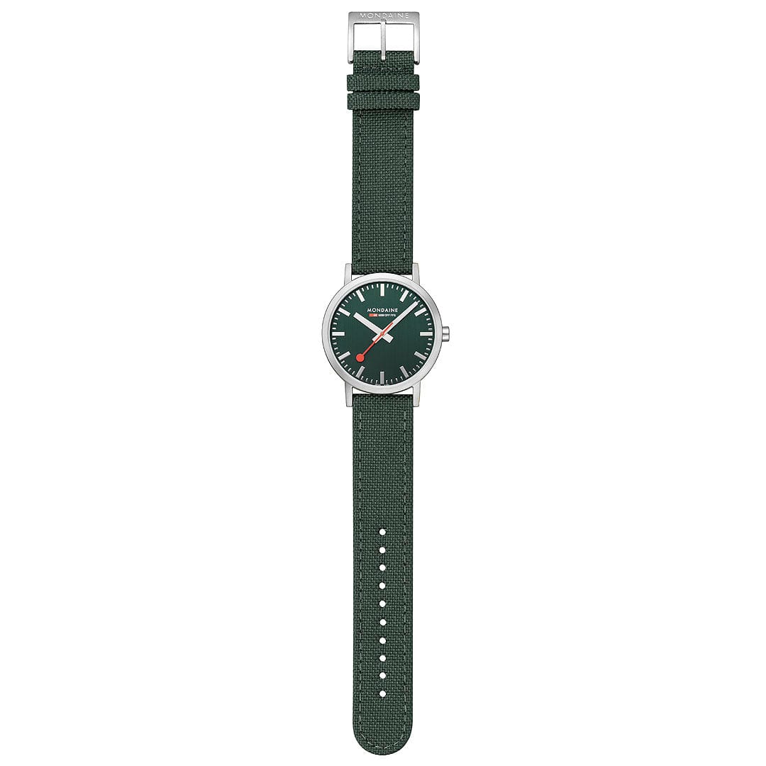Mondaine Classic Brushed Steel Forest Green Textile, 40 mm Men's Watch - Image 3