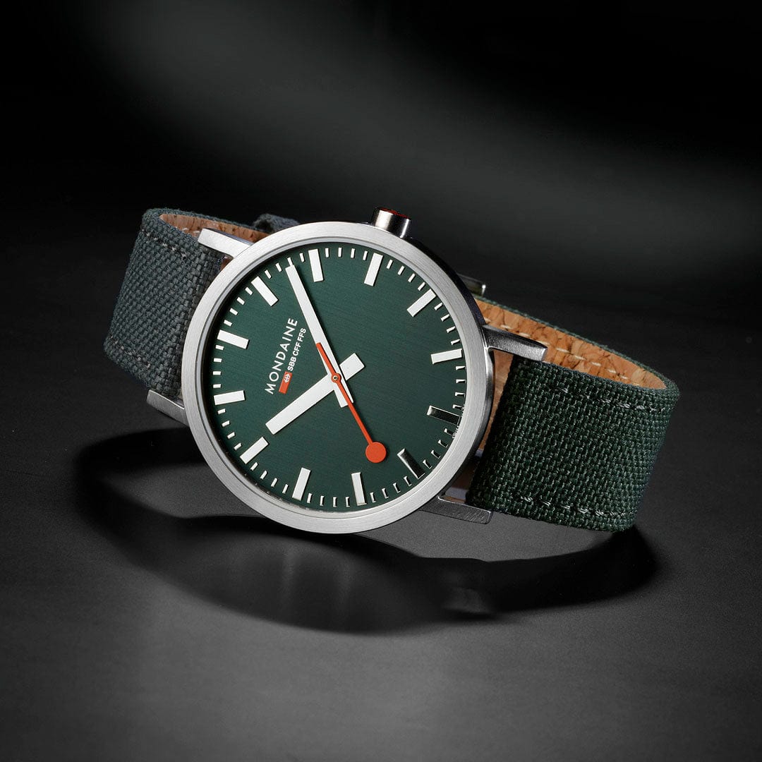 Mondaine Classic Brushed Steel Forest Green Textile, 40 mm Men's Watch - Image 5