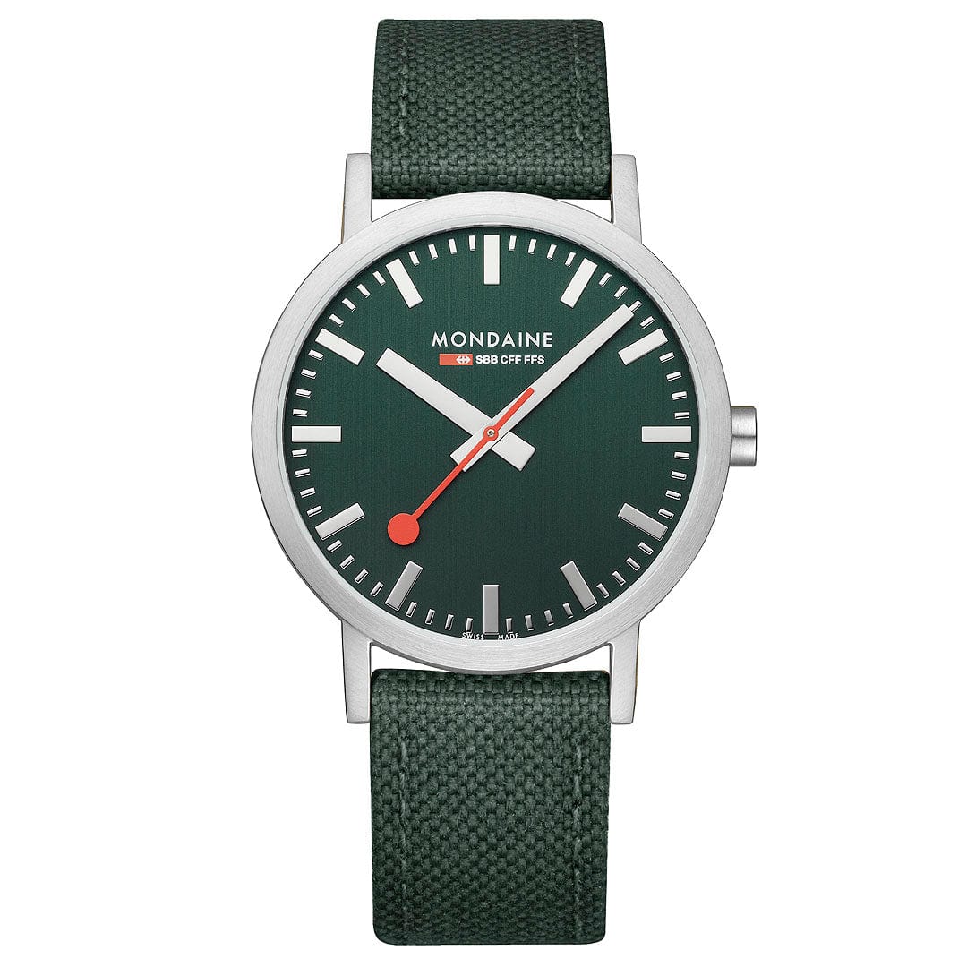 Mondaine Classic Brushed Steel Forest Green Textile, 40 mm Men's Watch - Image 6