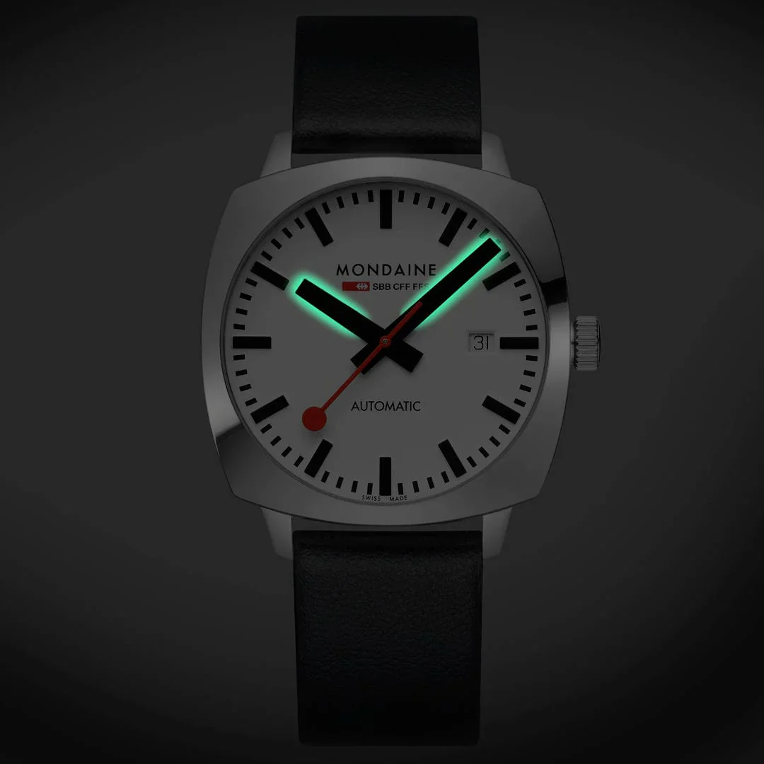 Mondaine Cushion Automatic Watch 39 mm, Black Vegan Leather MSL.3961B.LBV - Image 10