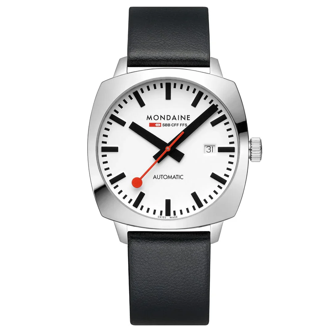 Mondaine Cushion Automatic Watch 39 mm, Black Vegan Leather MSL.3961B.LBV - Image 2