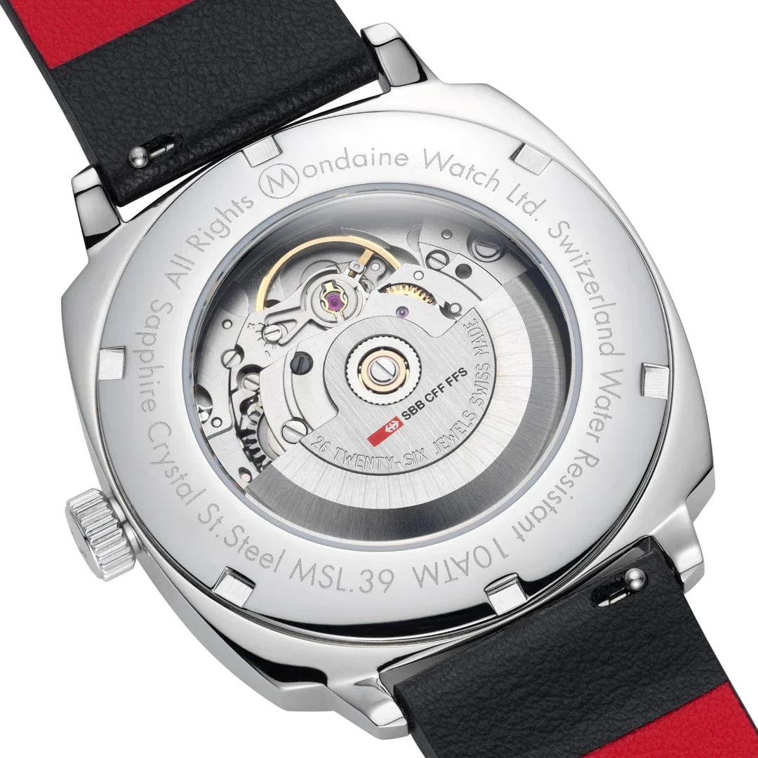 Mondaine Cushion Automatic Watch 39 mm, Black Vegan Leather MSL.3961B.LBV - Image 3
