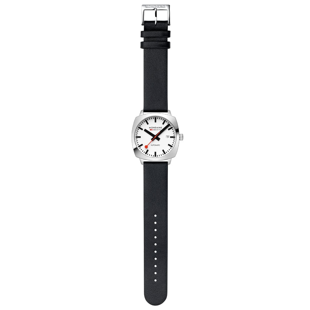 Mondaine Cushion Automatic Watch 39 mm, Black Vegan Leather MSL.3961B.LBV - Image 4