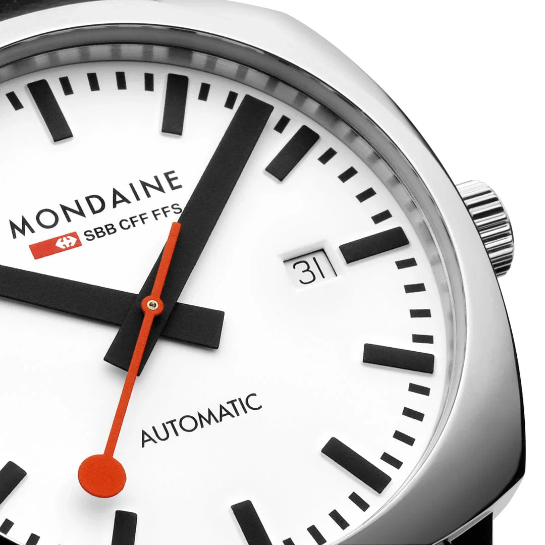 Mondaine Cushion Automatic Watch 39 mm, Black Vegan Leather MSL.3961B.LBV - Image 5