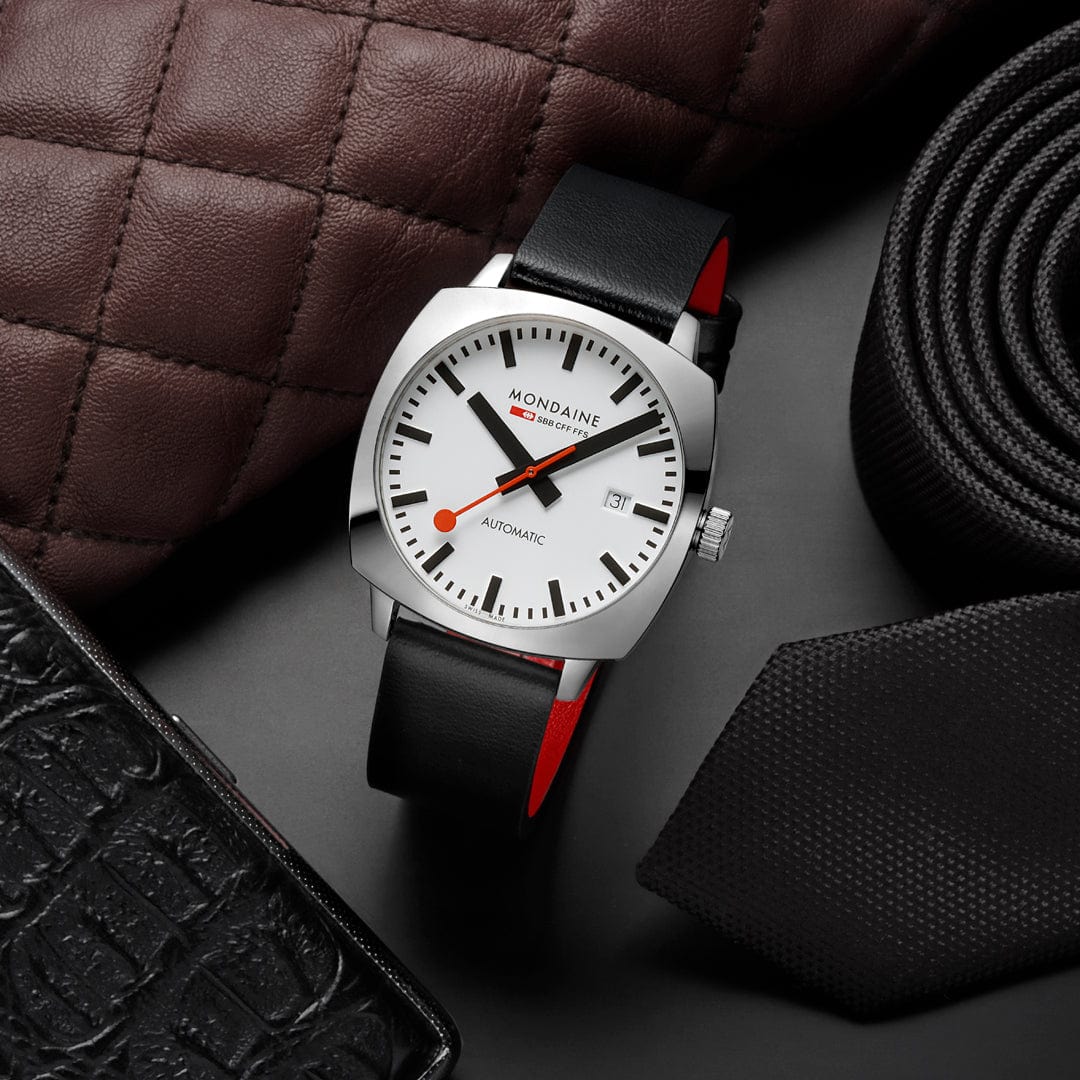 Mondaine Cushion Automatic Watch 39 mm, Black Vegan Leather MSL.3961B.LBV - Image 7