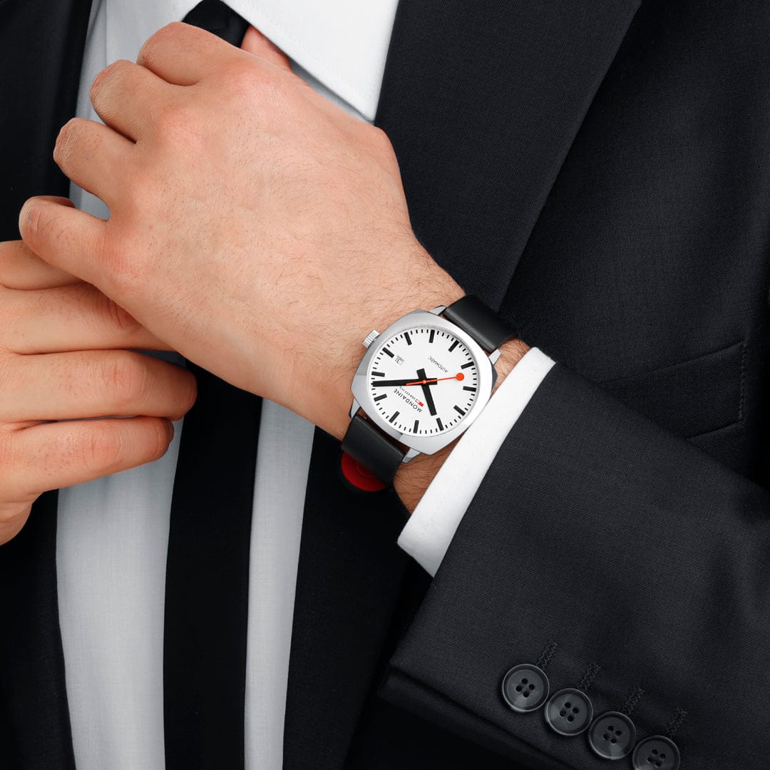 Mondaine Cushion Automatic Watch 39 mm, Black Vegan Leather MSL.3961B.LBV - Image 8