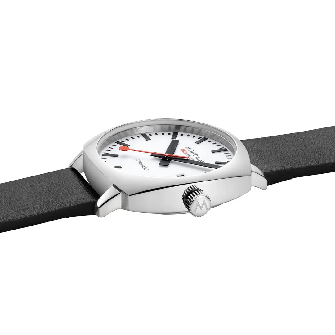 Mondaine Cushion Automatic Watch 39 mm, Black Vegan Leather MSL.3961B.LBV - Image 9