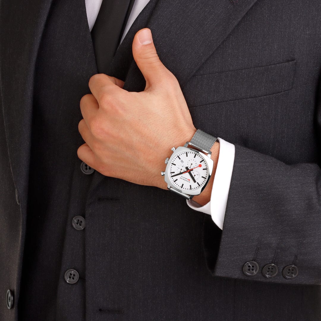 Mondaine Cushion Black vegan grape leather 41 mm Chronograph Watch MSL.41410.LBV.SET - Image 10