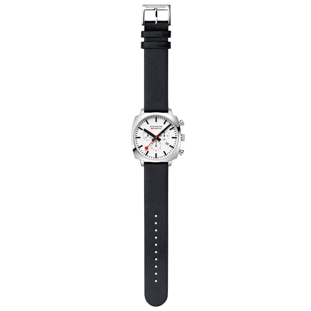 Mondaine Cushion Black vegan grape leather 41 mm Chronograph Watch MSL.41410.LBV.SET - Image 6