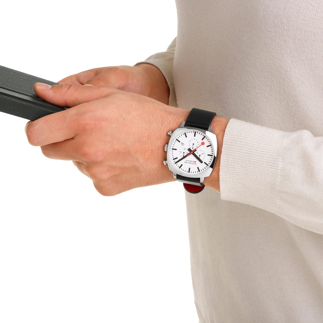 Mondaine Cushion Black vegan grape leather 41 mm Chronograph Watch MSL.41410.LBV.SET - Image 9