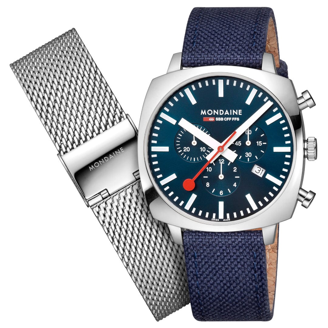 Mondaine Cushion Ocean Blue 41 mm Chronograph Watch MSL.41440.LD.SET - Image 10
