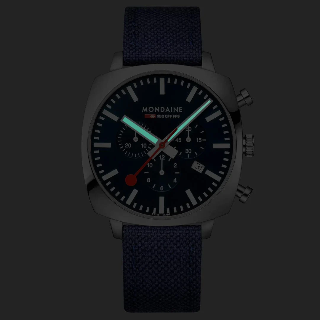 Mondaine Cushion Ocean Blue 41 mm Chronograph Watch MSL.41440.LD.SET - Image 2
