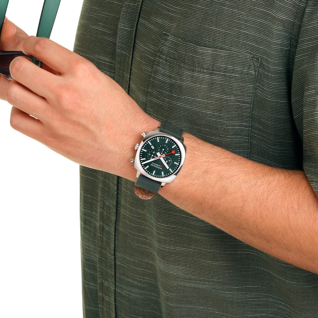 Mondaine Cushion Park Green 41 mm Chronograph Watch MSL.41460.LF.SET - Image 12