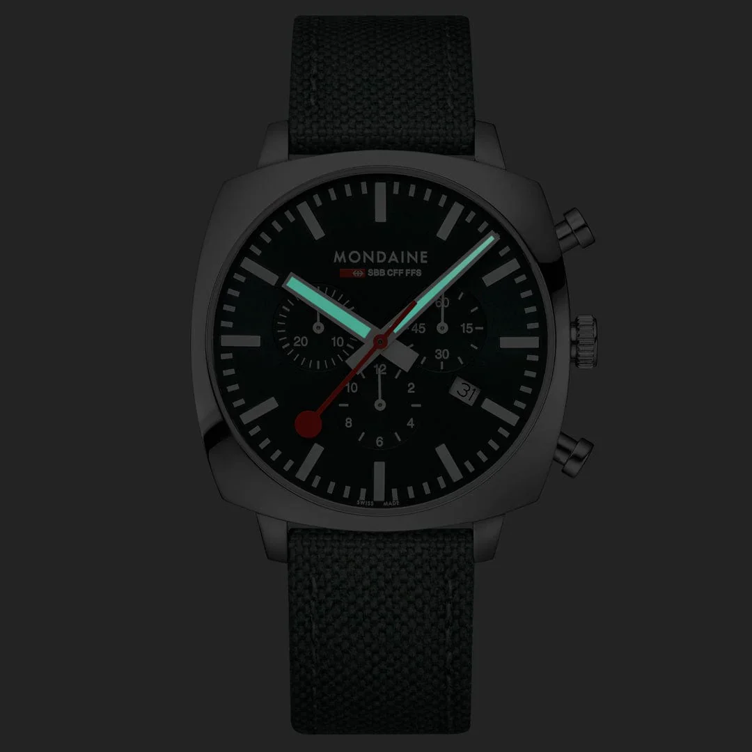 Mondaine Cushion Park Green 41 mm Chronograph Watch MSL.41460.LF.SET - Image 2